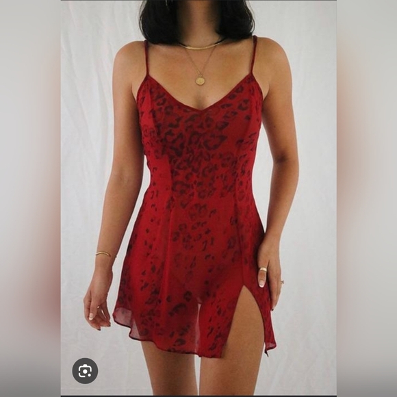 Y2K Victoria's Secret Red Leopard Print Sheer Silk Slip Dress - Picture 1 of 7